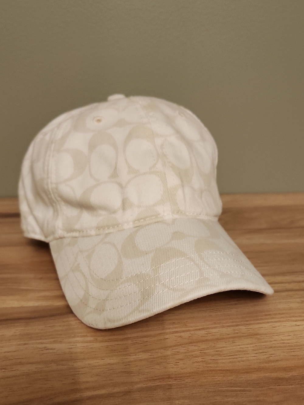 Coach White Baseball Cap with Brown Leather Strap